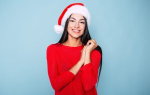 woman in Santa hat