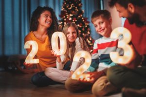 a family starting the new year with happy smiles