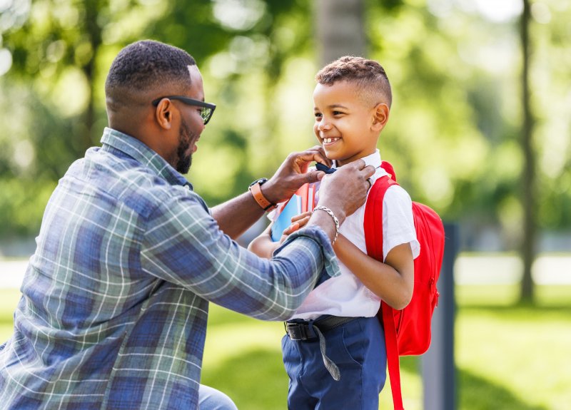 Father and son before school